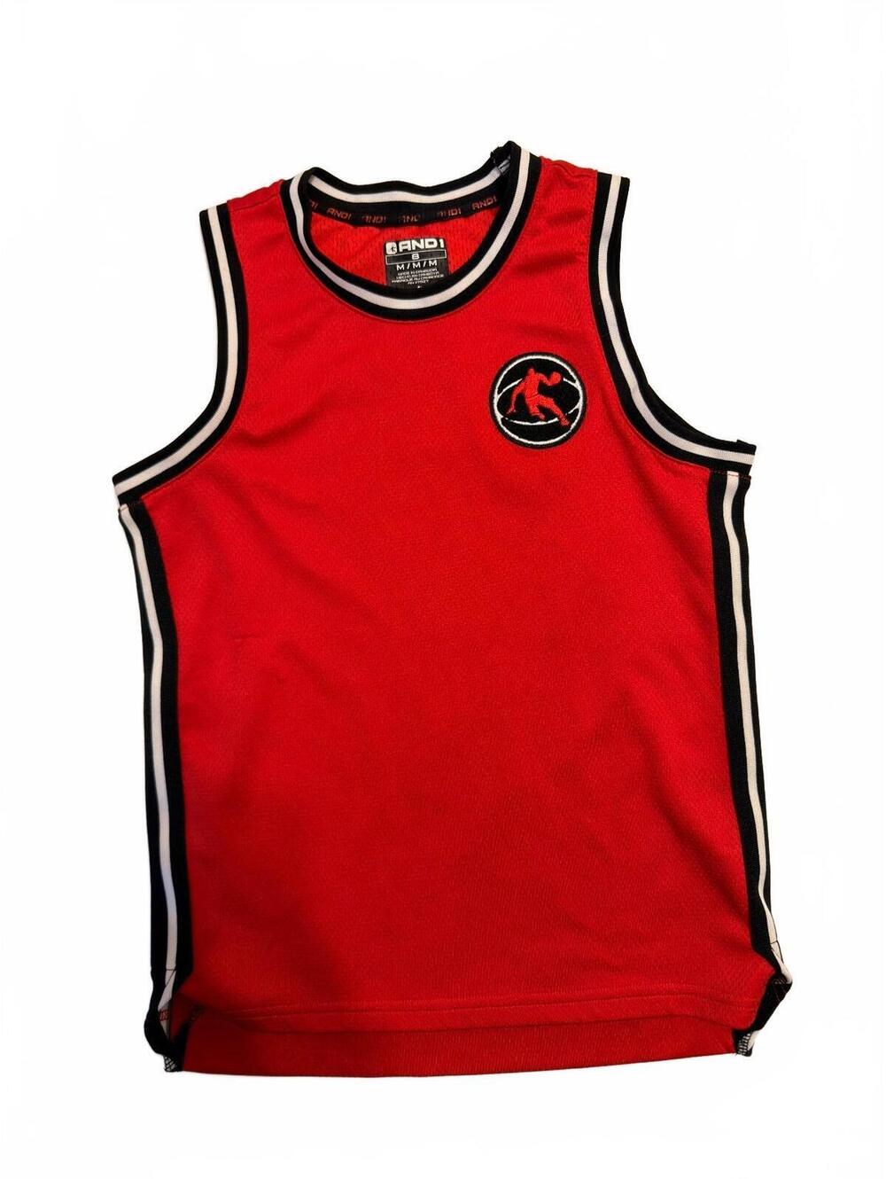 Boys AND1 Basketball Jersey Red Mesh Sleeveless Tank Top Size M